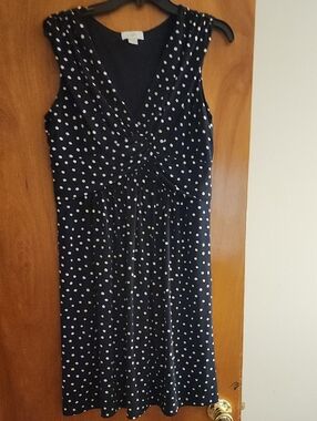 LOFT Navy and White Polka Dot Sleeveless Midi Dress